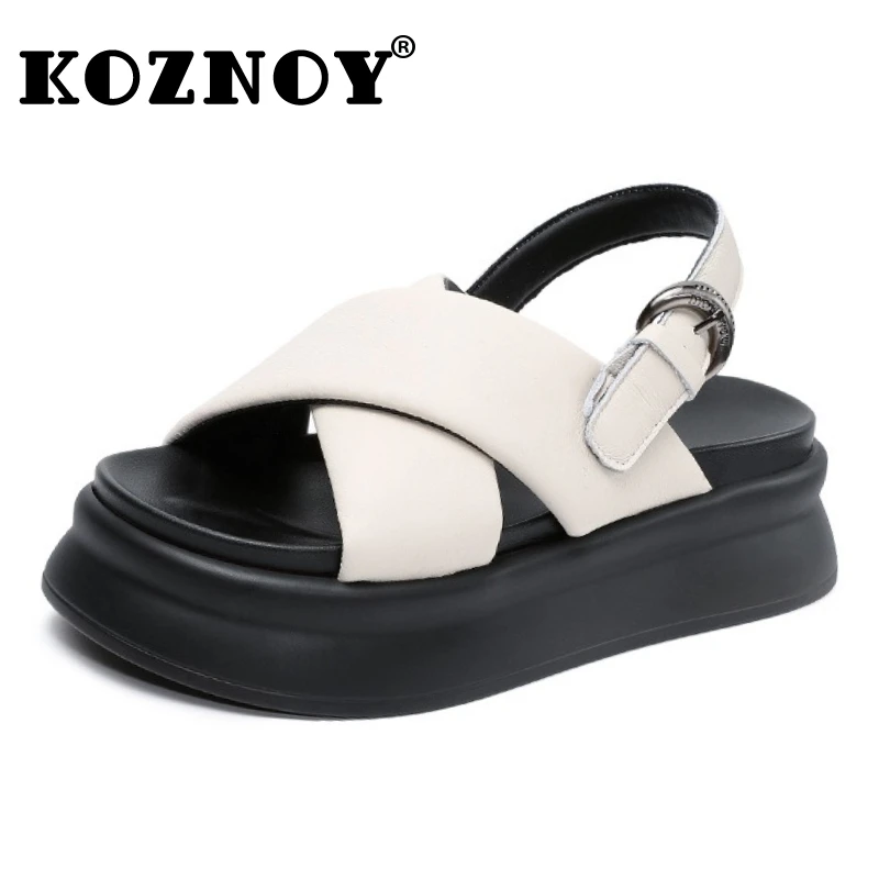 

Koznoy/лодочки из овчины 5 см, сандалии с открытым носком, женские ботинки на плоской подошве, летняя обувь Мэри Джейн на платформе с пряжкой на танкетке
