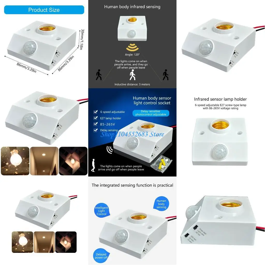 

Y6GD Human Body Sensing Lamp Holder E27 Spirals LED Bulb Base Motion Enduring