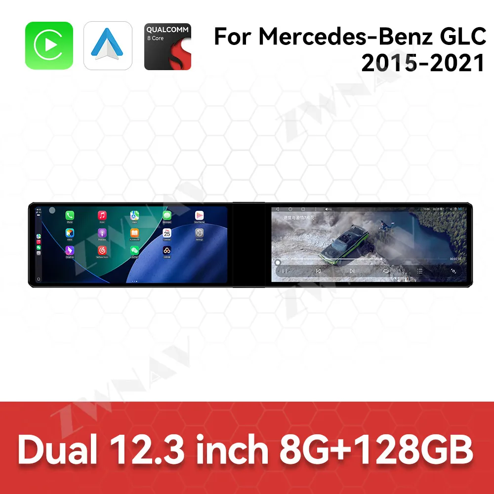 

Car Radio Dual 12.3“ Screen For Mercedes-Benz GLC 200/260/300 15-21 Navi Wireless GPS Player Stereo Multimedia Player&Carplay