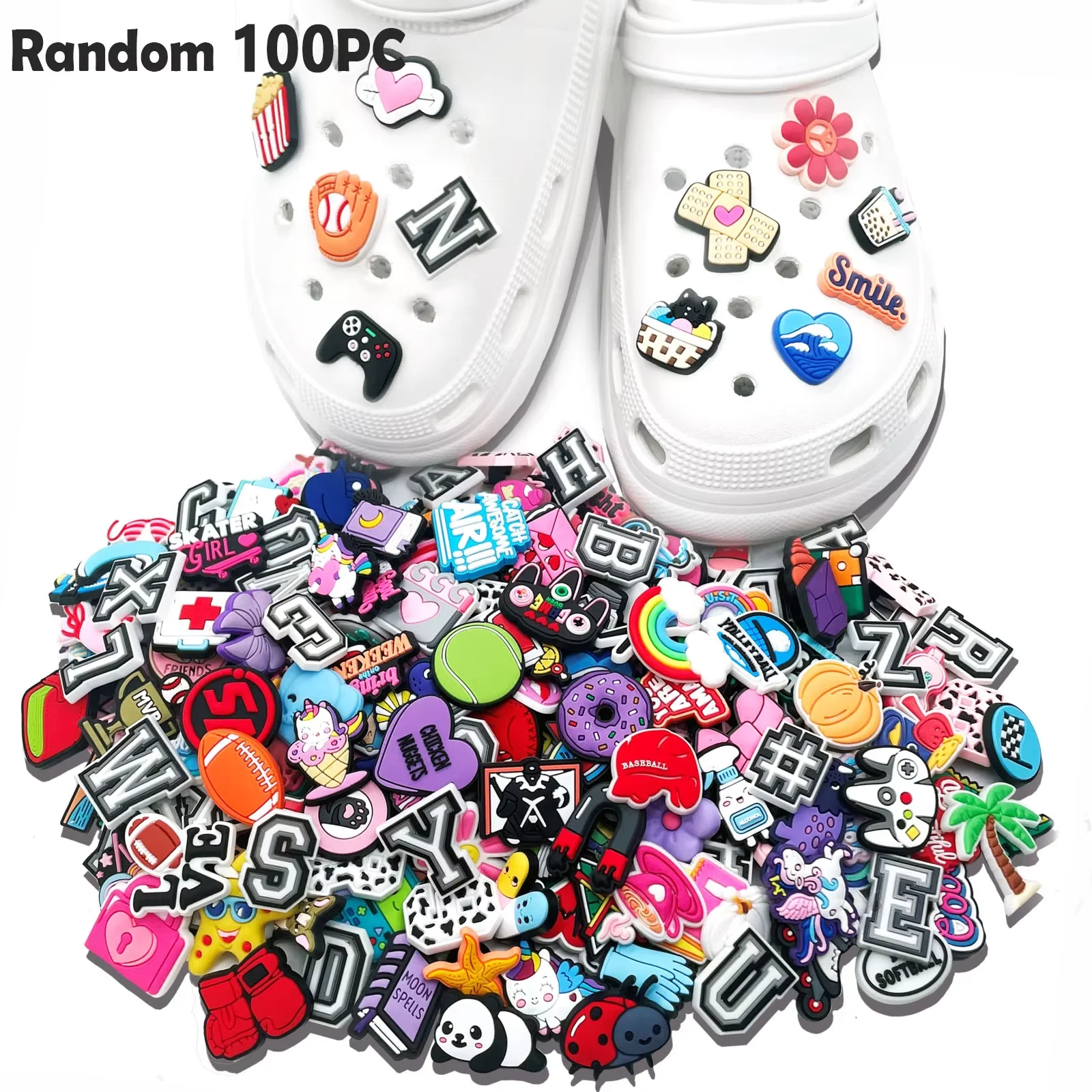 Random 10-200Pcs Shoe Charms , PVC Shoe Decorations Accessories for Christmas, Birthday, Party, Gift Shoes Pins for Men Women