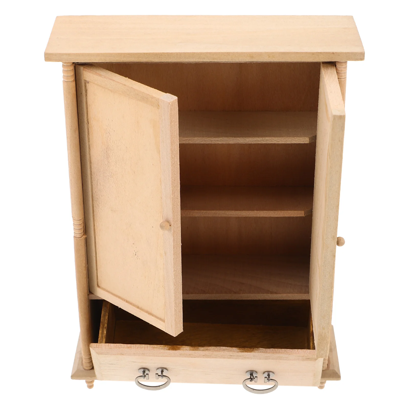 1:12 Scale Dollhouse Wardrobe Miniature Bedroom Furniture Wooden Vintage Cabinet Beige Unfinished Creative Decoration
