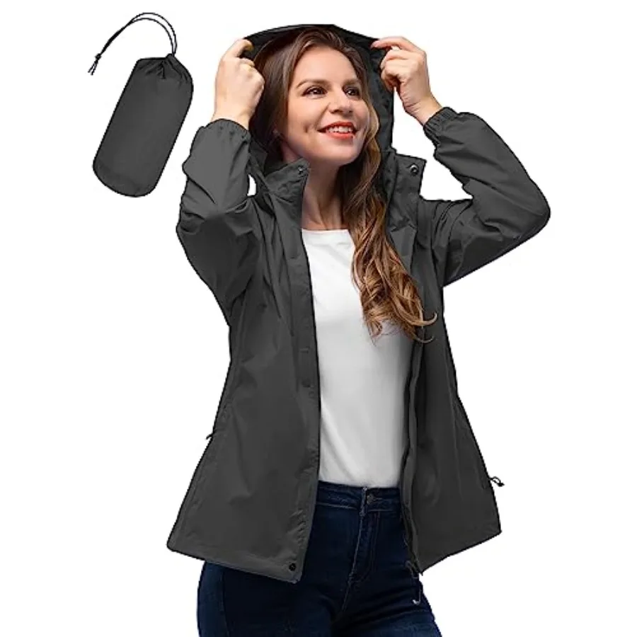 

33, 000Feet Women's Rain Jacket Waterproof Lightweight Packable Raincoat with Hood for Golf Hiking Travel Windbreaker
