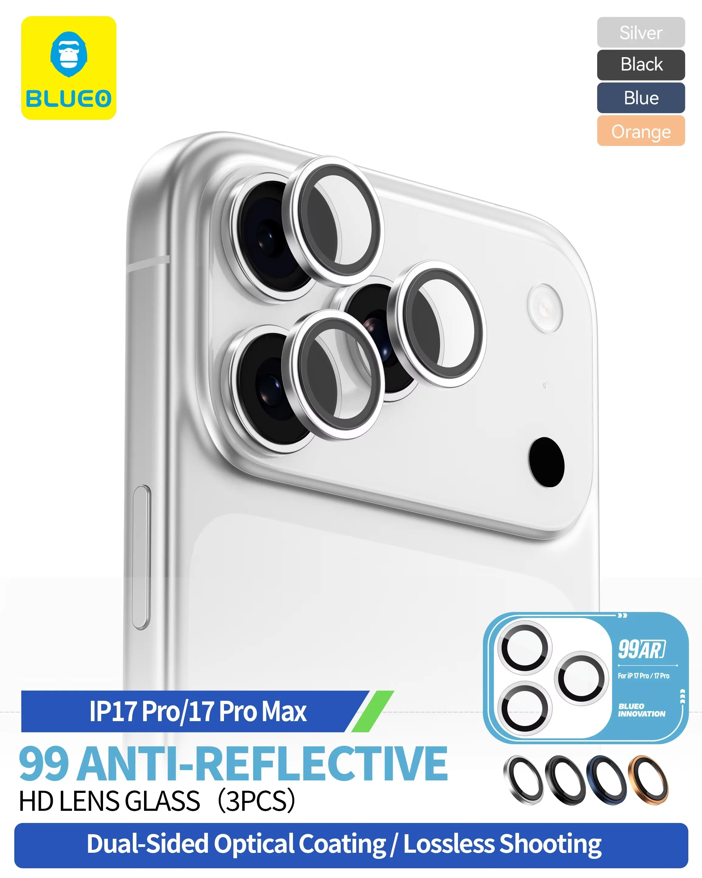 

Blueo For iPhone 17 Pro Max Camera Lens Protector,99 ANTI-REFLECTIVE ALLOY LENS HD Glass Cover for iPhone 17 Pro Lens Protector