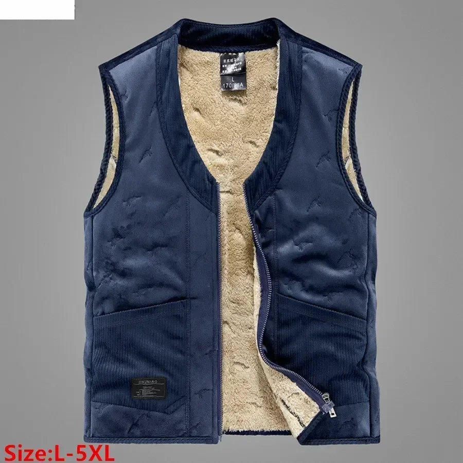 Autumn Winter Men's Sleeveless Vest Jacket Fashion Cotton-Padded Plus Velves Thickened Vest Coats Men Warm Lamb Fleece Waistcoat