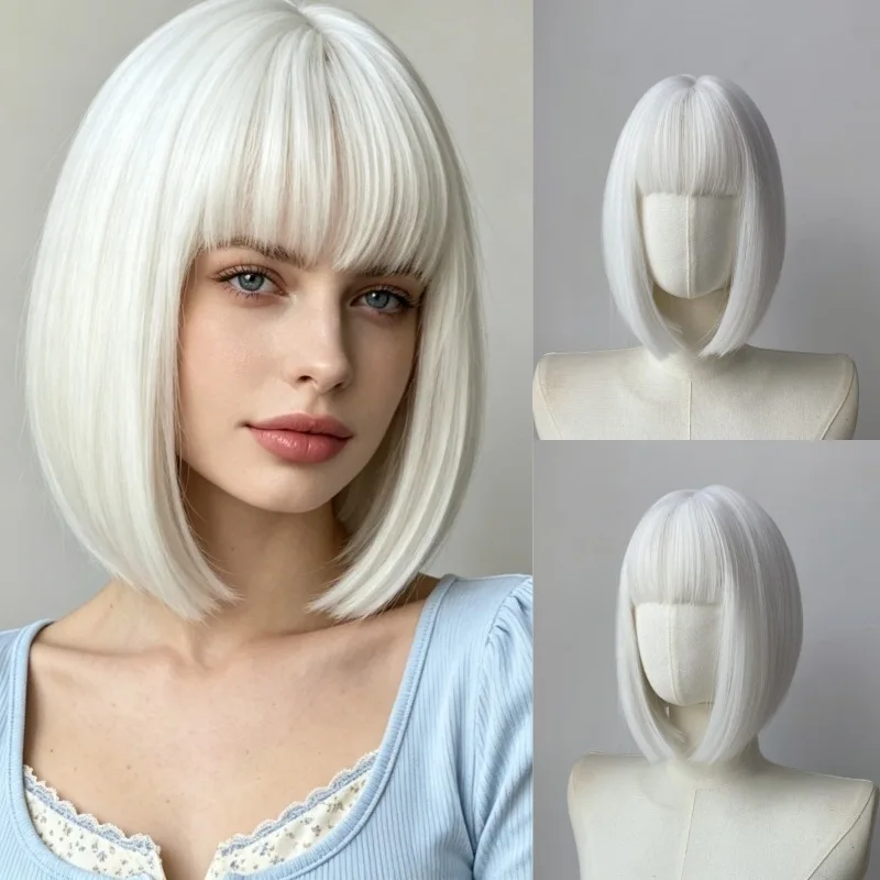 Short bob synthetic wig for Halloween cosplay wig for role-playing party, high-temperature hair accessory for daily events