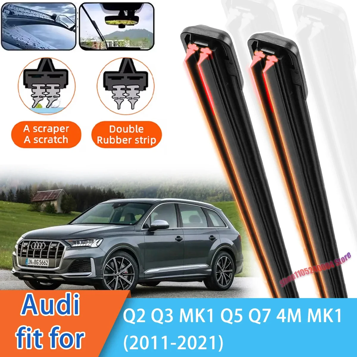 

2PCS Front Windscreen Wipers Double Rubber Car Wiper Blades Accessories For Audi Q2 Q3 MK1 Q5 Q7 4M MK1 Models