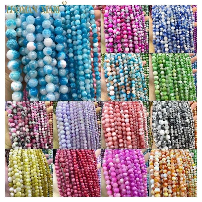 Natural Multicolor Persian Jade Stone Beads Loose Round Spacer Beads for Jewelry Making DIY Bracelet Accessories 15\'\' 6 -12MM