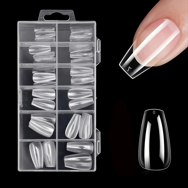 مجموعة ملصقات أظافر شفافة مكونة من 120 قطعة، تتضمن 12 مقاسًا مثل أظافر صناعية مربعة، بيضاوية، مدببة، لوز، نعش، إلخ، أظافر صناعية من الأكريليك بغطاء كامل #5