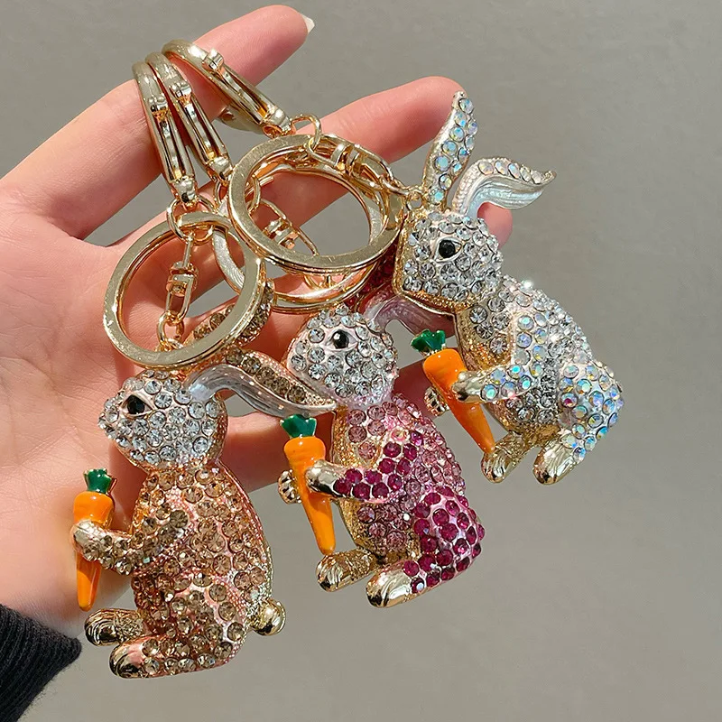 Cute Carrot Rabbit Keychain Cartoon Hare Key Chain Key Ring Holder Bag Pendant Accessories Keyring