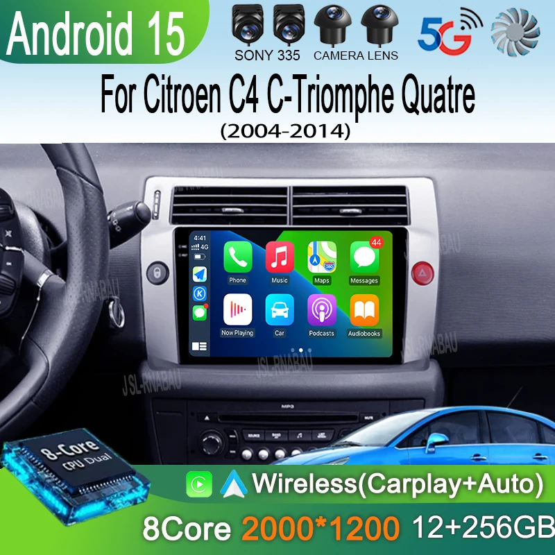 

Android 15 For Citroen C4 C-Triomphe Quatre 2004-2014 Car Radio Multimedia Video Carplay 2Din DVD Head Unit Stereo Speaker Audio