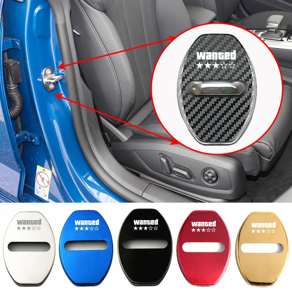Aluminum Wanted 5 Stars Door Lock Protector Cover Anti-Rust Door Latch Cap Fit VW SEAT CUPRA Car Exterior Accessories