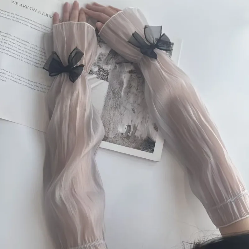 

Женские нарукавники с длинными рукавами, новый дизайн с милым бантом, легкие, для лета и весны/осени, аксессуары для защиты рук от солнца.