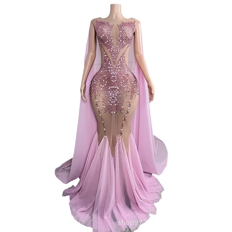 Vestido de renda fino e fino com cauda de peixe em v profundo, vestido de palco para boate, drag queen, tapete vermelho, vestido de performance de palco