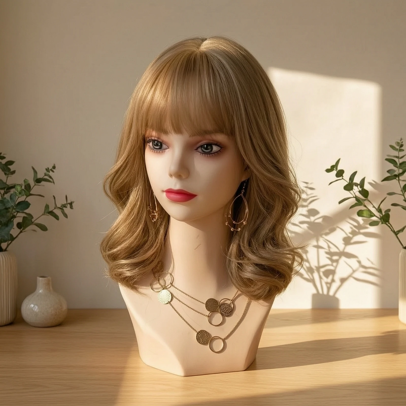 Mannequin Head with Shoulders Realistic Female Mannequin Head Smooth Beige for Salon Owners, Photography Studios