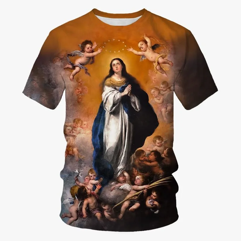 Faith Christianity Mother Of God T Shirt Women Mens 3D Print Virgin Mary Casual T-Shirt Kids Tops Tees Comfortable Male Clothing