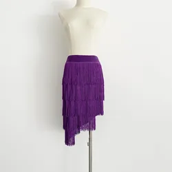 2023 Adult Women's Sexy Tassel Latin Dance Dress Ballroom Purple 5 Layer Fringe Skirt Large Fat Plus Size S-4XL