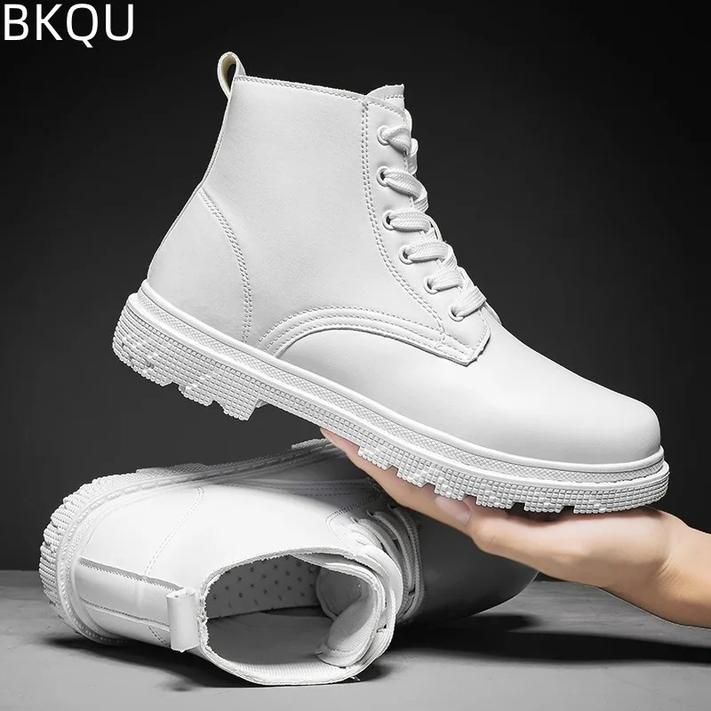 New Men\'s Dress Shoes Men\'s Tooling Shoes Breathable Spring Popular Trend All-match High-top Small White Boots Trend Large Size