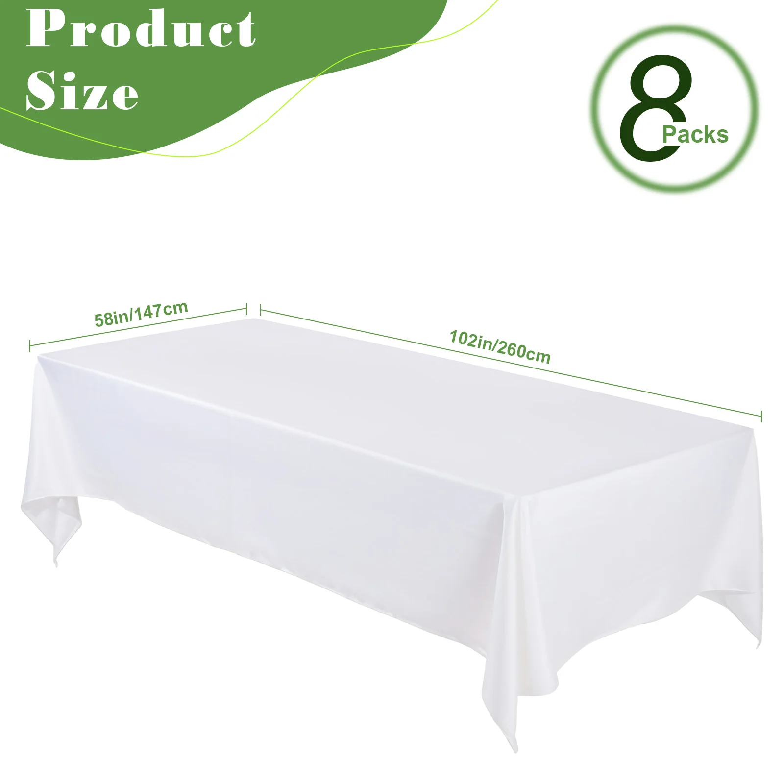 8Pcs White Tablecloth Rectangle Table Cloth Stain and Wrinkle Resistant Washable Polyester Table Cover for Dining Table Decor