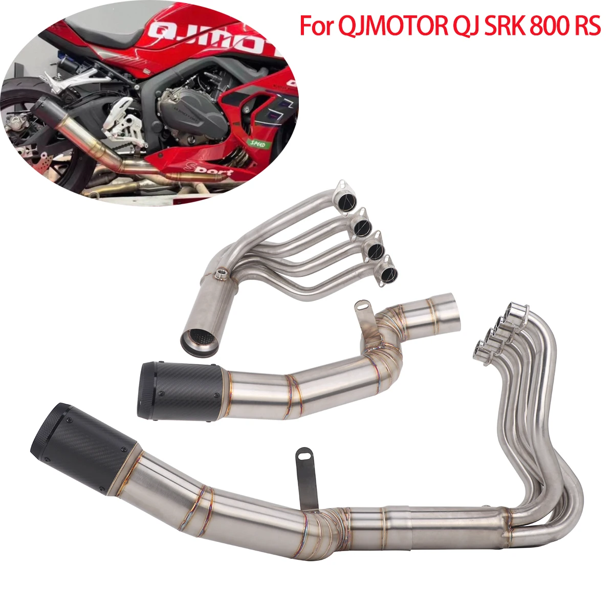 Motorcycle Exhaust Full Systems Slip On For QJMOTOR SRK 800RS Escape Carbon Muffler Header Link Middle Pipe QJ SRK800RS Exhaust