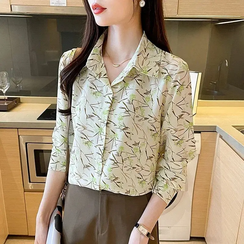 New elegant printing blouses casual daily Ladies\' Shirts Fashion Women\'s Button-Down Tops blusa mujer