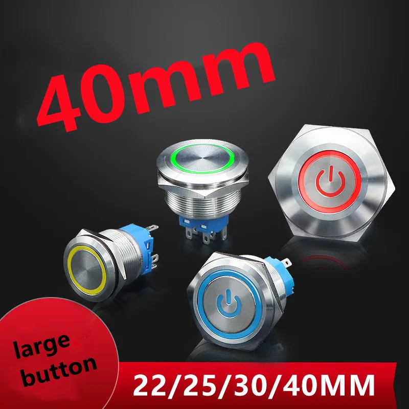 

40/30/25mm Waterproof Metal Push Button Switch NO LED Light Momentary Latching Car Engine Power Switch 1NO1NC