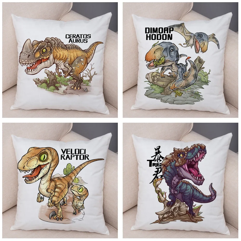 Jurassic Dinosaur Pillow Case Decor Cartoon Animal Print Pillowcase Soft Plush Cushion Cover for Sofa Home Children Room 45x45cm