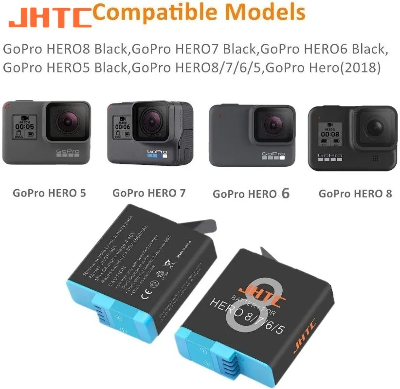 JHTC 1500mah Battery For Gopro Hero 8 Gopro Hero 7 Gopro Hero 6 Gopro Hero 5 Black Batteries Camera Accessories