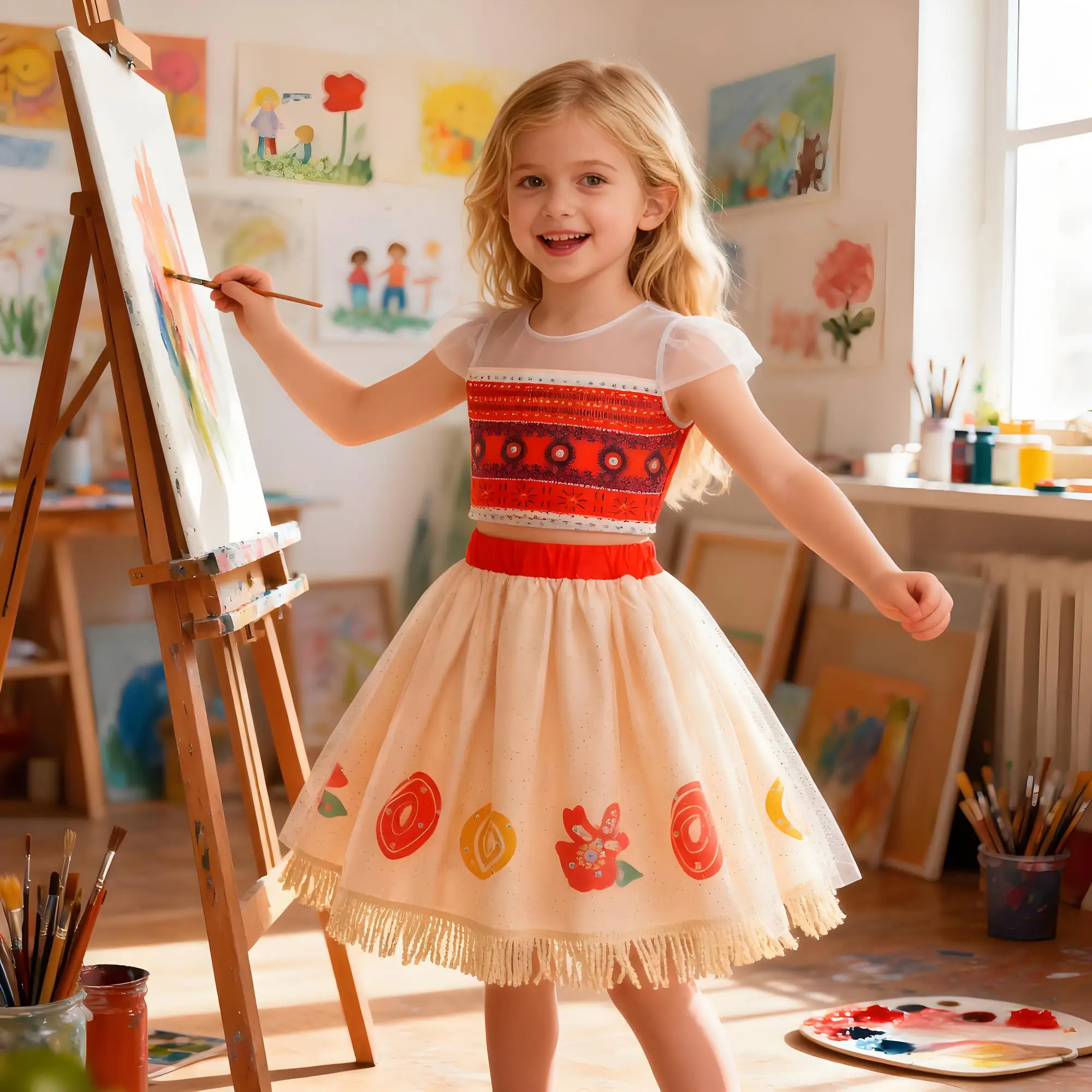 مجموعة فستان الشمس اللطيف المكون من قطعتين من أزياء الأطفال والبنات والأميرة التنكرية لحفلات أعياد الميلاد للأطفال وقلادة على شكل خنزير وحيوانات أليفة ودجاج #1