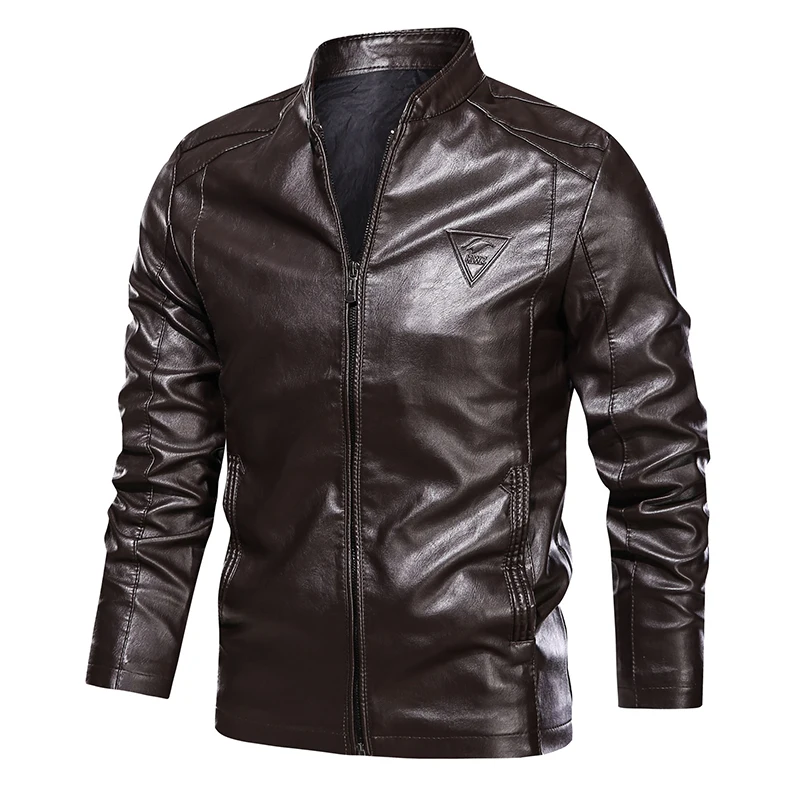 2025 High Quality Classic Spring Autumn Motorcycle Leather Jacket Men Slim Fit Stand Collar Overcoat Windpoof Biker Jacket