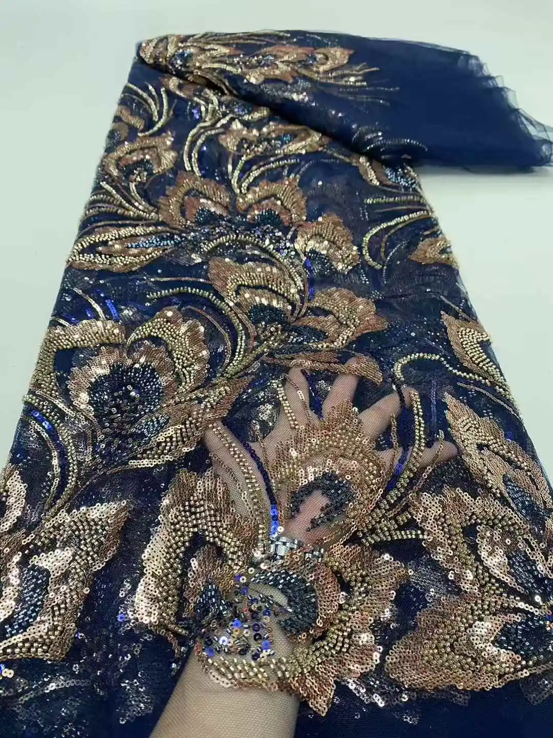 アフリカのレース生地高品質ビーズ付きナイジェリアレース生地結婚式用女性ドレスフレンチチュールレース生地-DP