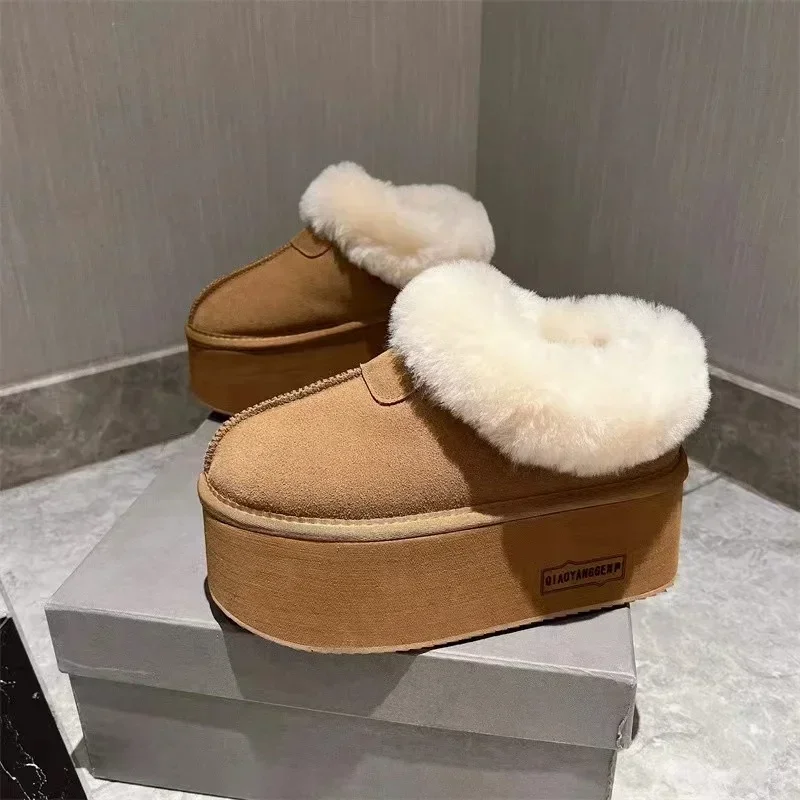 แพลตฟอร์มข้อเท้าหิมะรองเท้าบูทผู้หญิงรองเท้าผ้าฝ้ายรองเท้าส้นสูงยี่ห้อ Suede WARM Plush รองเท้าแตะผู้หญิง 2025 แนวโน้ม Casual Botas Muejr