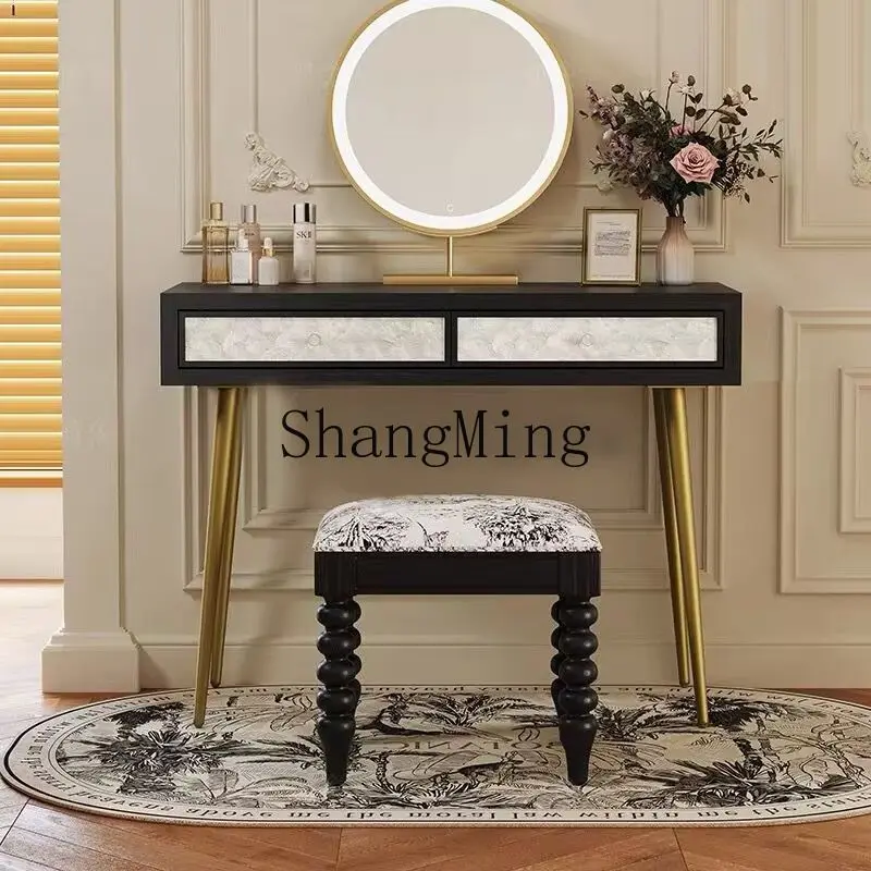

CL Retro Dressing Table Shell Makeup Table Light Luxury High-End Bedroom New Makeup Table with Integrated Chest of Drawers