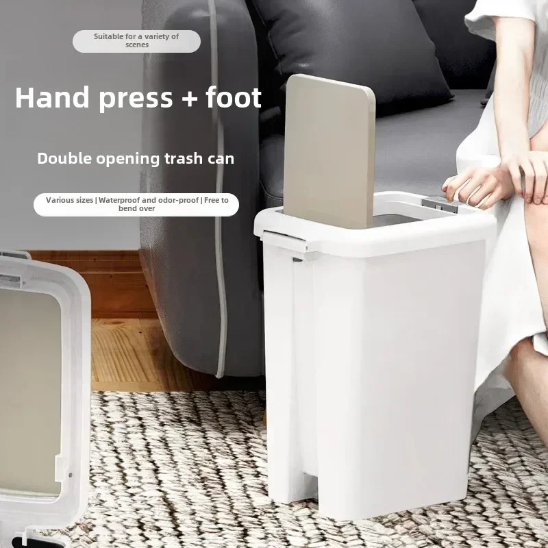 Pedal Double-Opening Trash Can Manual Square Garbage Storage Box with Lid 10L/20L Large Waste Bin Kitchen Waste