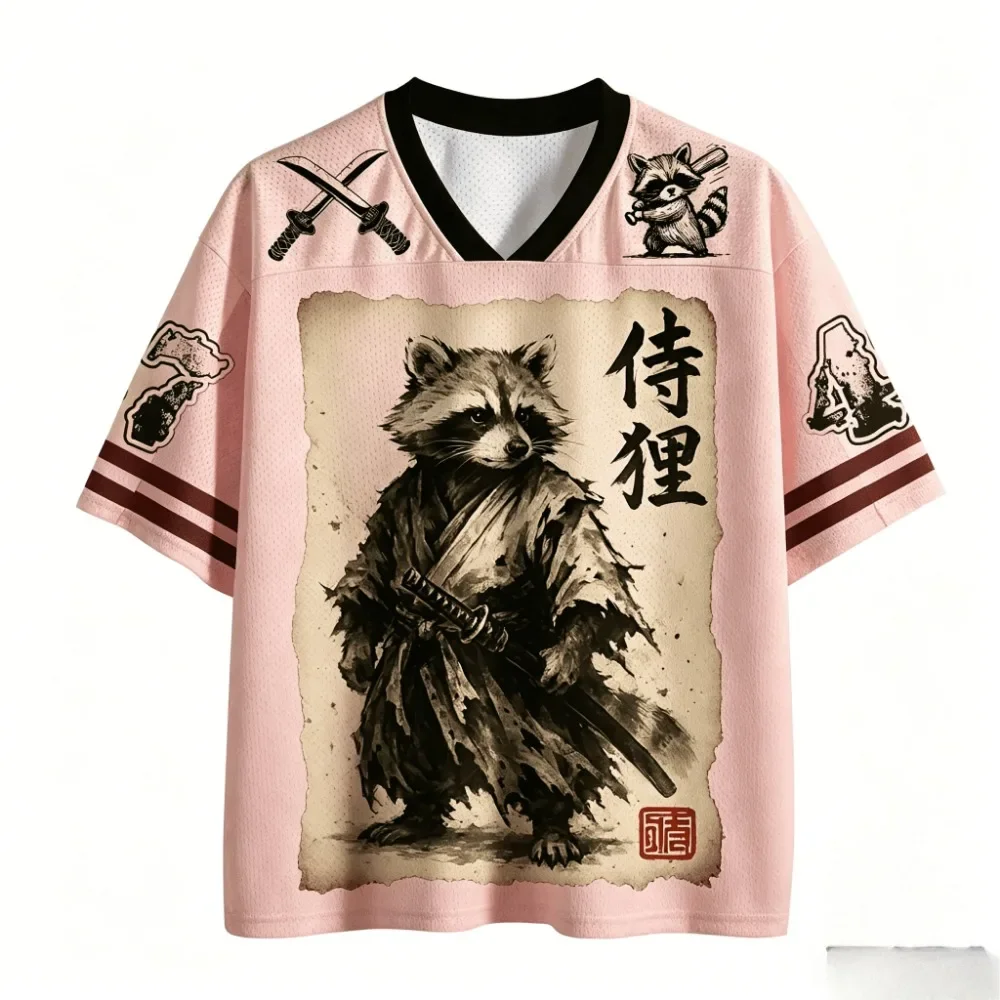 2026 Sommer Neuer Stil Herren Japanischer Trend V-Ausschnitt 3D-Druck Atmungsaktives Schnelltrocknendes T-Shirt Lässige Mode Streetwear Elternkleidung – Detail 5