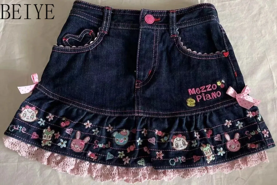 Japanese Style Short Skirts for Girl 2026 New Heavy Industry Embroider Rabbit Sense of Design Children's Casual Skirt Summer