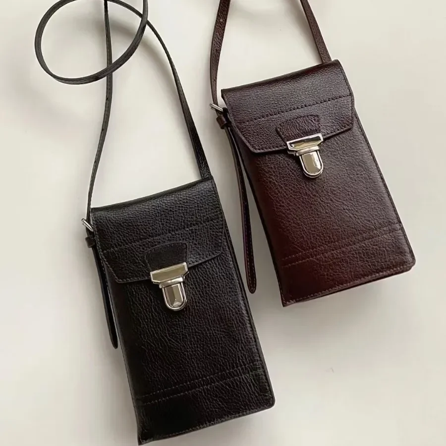 

Luxury Design Mobile Phone Bag Retro Vegetable-Tanned Genuine Leather Crossbody Bag Women's Bag Small Backpack Mobile Phone Bag