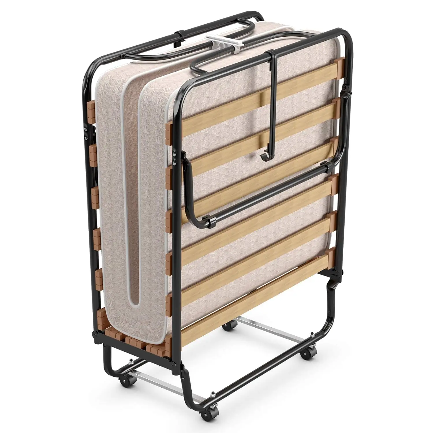 Folding Bed With Mattress, Rollaway Guest Bed W/ 4 Inch Memory Foam Mattress, Sturdy Metal Frame, Portable Bed Cot, Customized