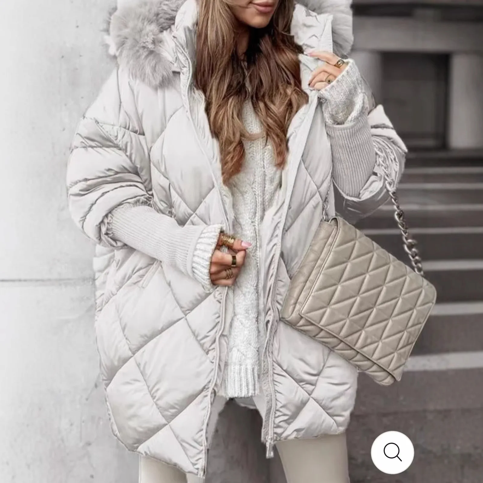 2025 New European and American Women's Clothing Style Commuting Winter Hoodie Cardigan Coat Solid Color Versatile