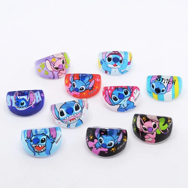 Disney Stitch Ring Kawaii Cartoon Lilo & Stitch Anime Figures Printed Acrylic Ring Baby Toy Accessories Children’s Holiday Gifts