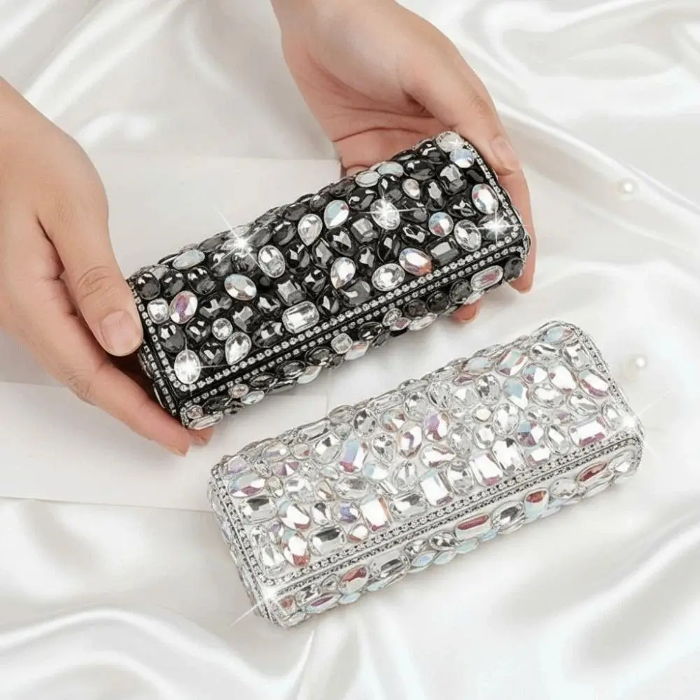 

Портативный кожаный футляр для очков с инкрустацией стразами, магнитный, черный, с кристаллами, органайзер для очков, защита от брызг воды, блестящий