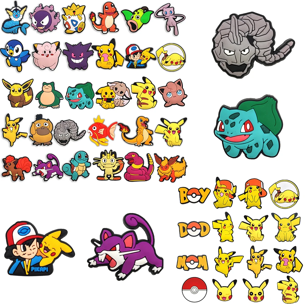 

16-100pcs MINISO Pokemon Shoe Charms Designer for Shoes Accessories Dreations for Sandals Sneaker Classic Clog Kids X-mas Gifts