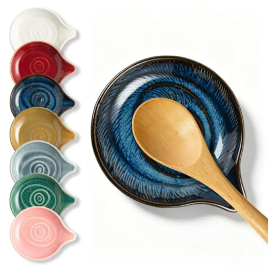 Ceramic Spoon Rest for Kitchen Counter and Stove Top - Heat-Resistant Spoon Holder for Ladle, Spatula, Spoons, and Coffee Spoon