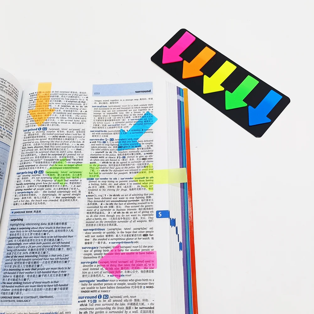 화살표 네온 인덱스 탭 셀프 접착 메모지 페이지 표시용 방수 작성 가능 메모 스티커 학교 노트북용