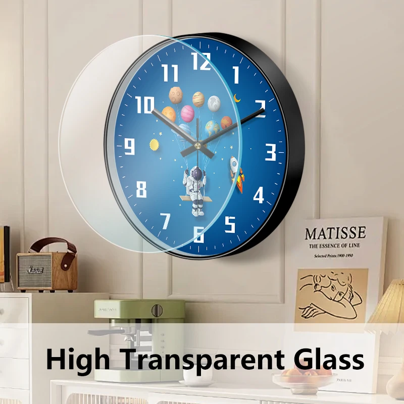 Educational Wall Clock Silent Swinging Astronaut Planet Quartz Movement, Golden or Black Frame Clock, Bedroom Classroom Decor ﻿