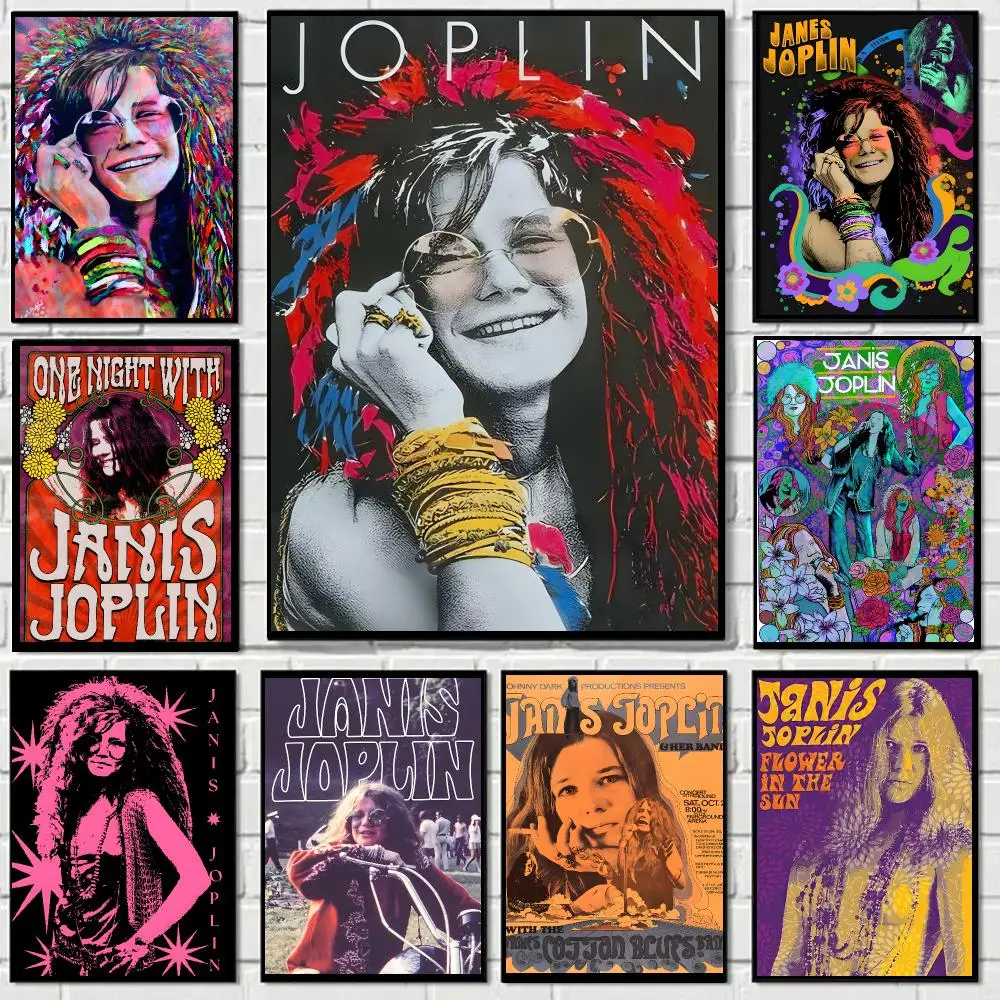 Janis Joplin Singer Vintage Rock Poster Self-adhesive Advanced Aesthetic Printing Paper Wall Art for Living Room Home Decor