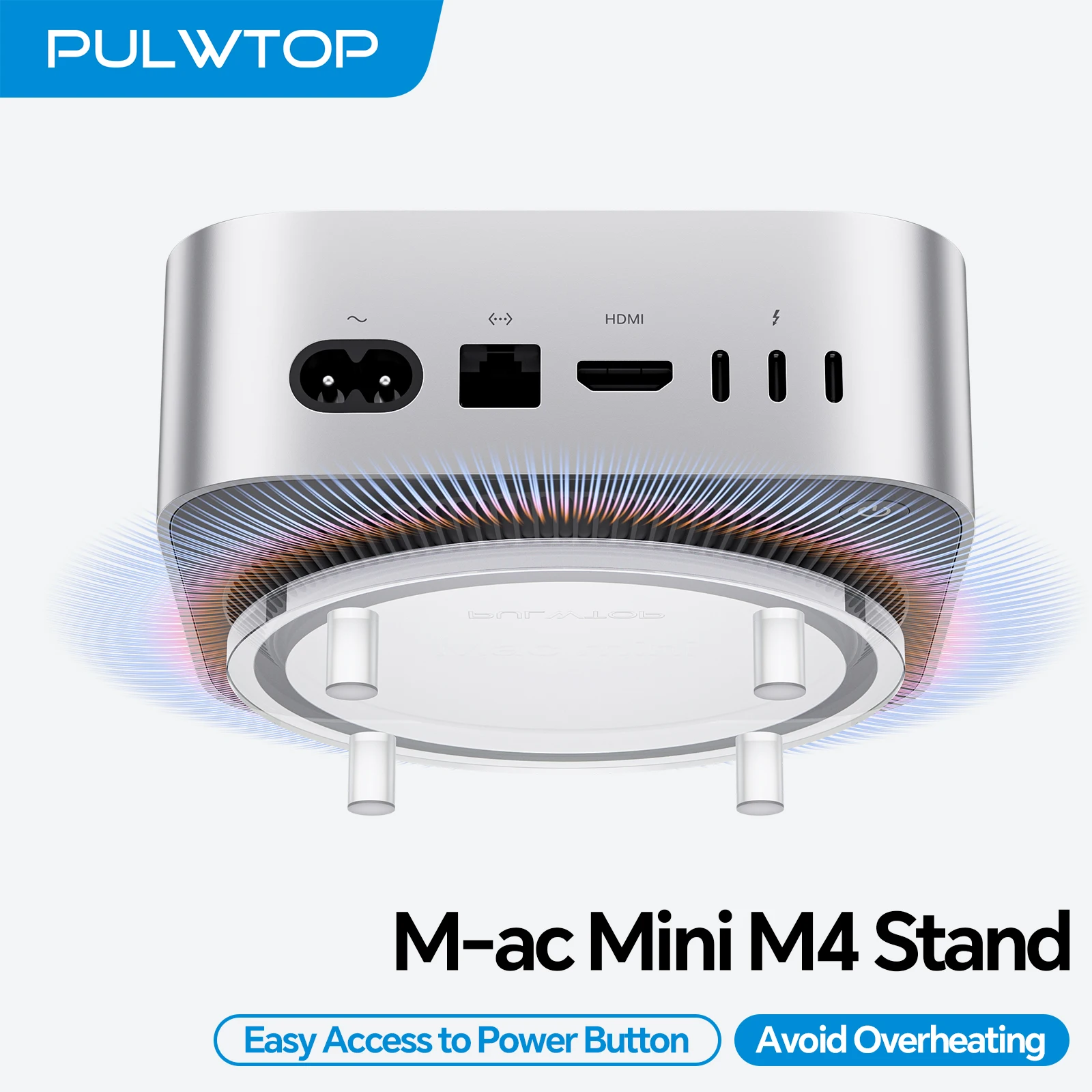 

PULWTOP Clear Acrylic Desk Stand, Minimalist M4 Holder with Easy Power Button Access,Heat Dissipation for Mac Mini M4/M4 Pro