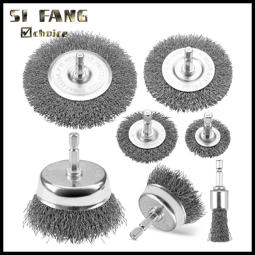Cup Brush Set 7Pcs Wire Brush Wheel Abrasive Wire Wheel for Drill 1/4Inch Hexagonal Handle for Removing Paint and Rust Polishing