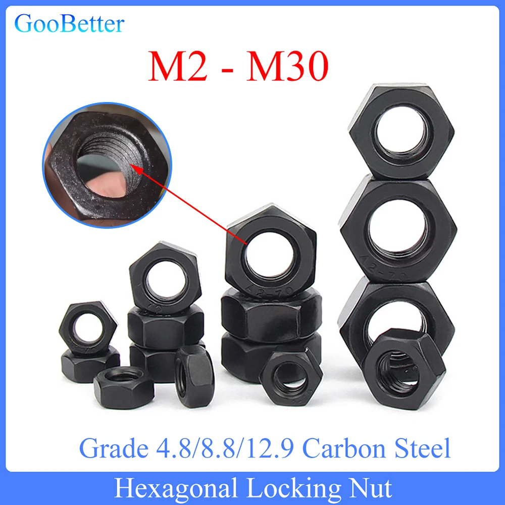 

Hexagon Nuts M2 M2.5 M3 M4 M5 M6 M8 M10 M12-M30 Black Grade 4.8/8.8/12.9 Carbon Steel Locking Hex Nuts For Screw Bolt Fasteners