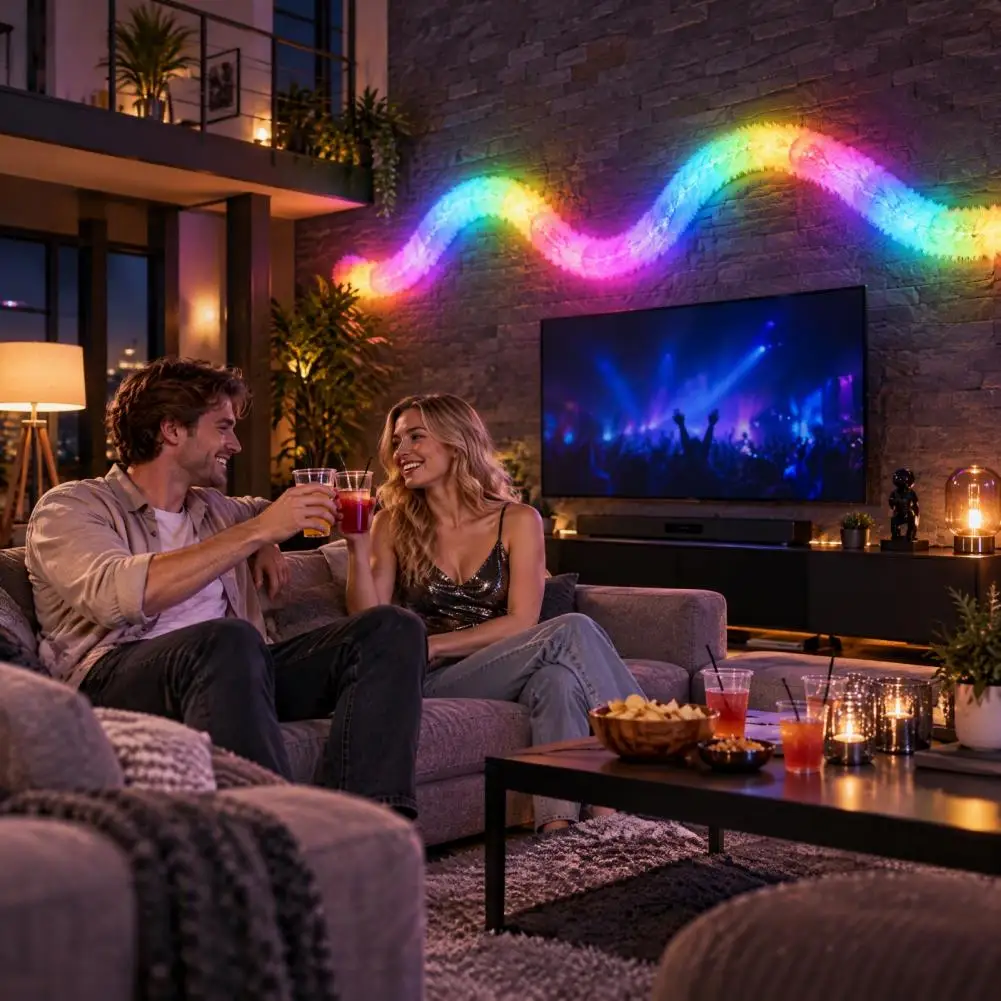 Faux Fur Led Rope Lights Faux Fur Neon Light Strip 360-degree Flexible Led Rope Light Soft Decorative for Bedroom for Headboards