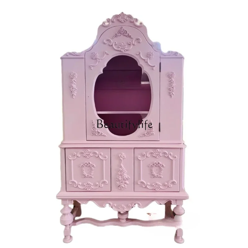 

1French retro carved solid wood home display bookcase living room display locker